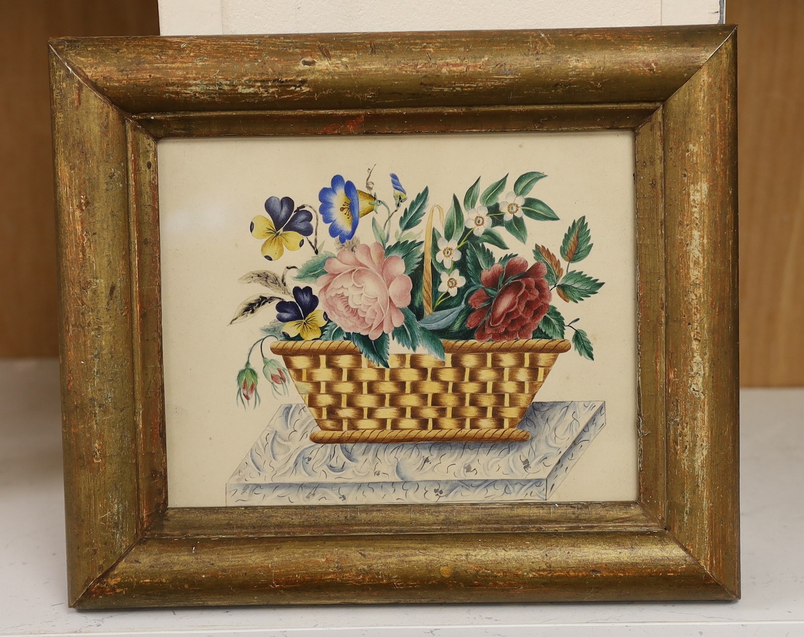 Victorian School, watercolour, Sketch of flowers in a basket, 15 x 19cm